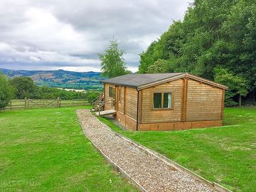 Cabin with scenic backdrop