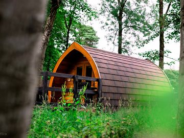 Exterior shot of camping cabin at Castlewood Holiday Park, Antrim