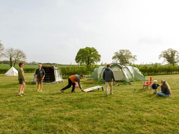 Grassy pitches with space to relax