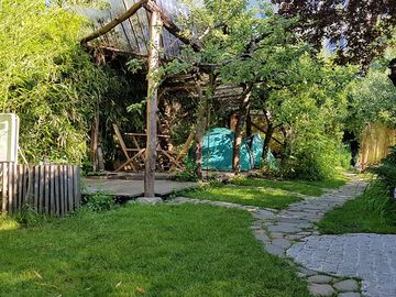 View from shared area to tent area