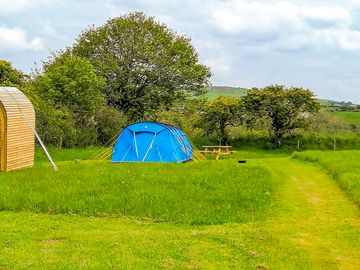 Pitch with your own picnic bench, firepit and loo