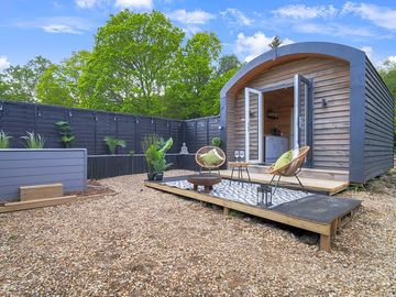 Landscaped lodge exterior