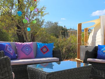 Colourful outdoor seating area