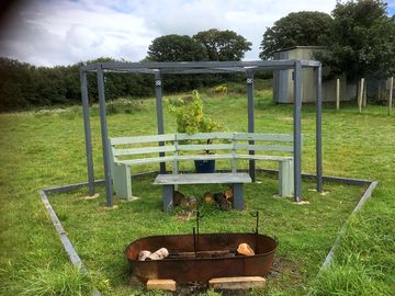 Outdoor cooking and seating area