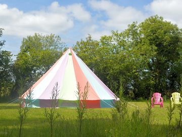 The tent in its exclusive corner site glistening in the sun