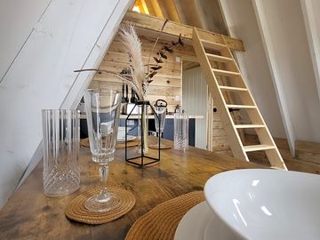 Loft ladder to the mezzanine