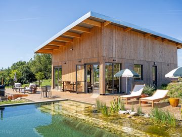 Reception and communal area by the pool