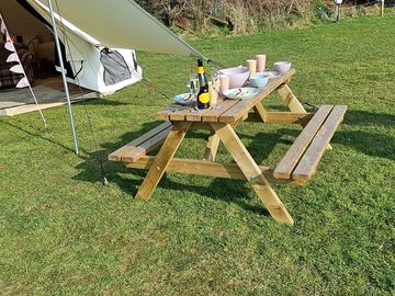 Outside the bell tent