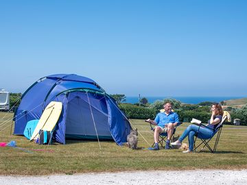 Grass pitch with sea view