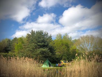 View from across the little pond of our none electric tent pitch.