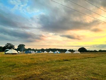 Sunset at the campsite, showing how spacious a full campsite is