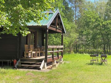Lodge sheltered by trees
