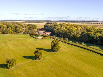 Aerial view of the estate and dog field