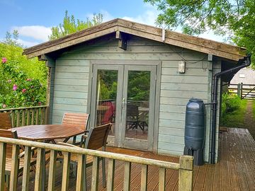 Outdoor dining with patio doors