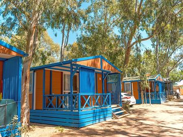 Blue-painted chalets
