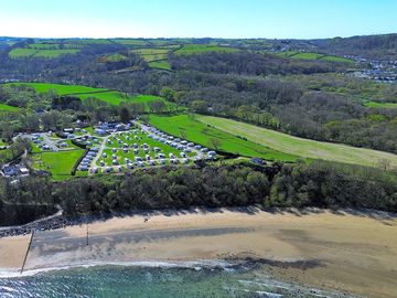 View over the site from Cei Bach beach, footpath access from the site