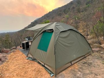 Tent setup overlooking the valley