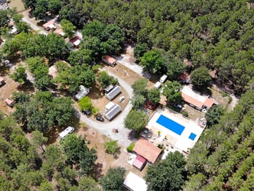 Aerial view of the site and pool