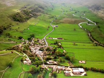 Aerial view of starbotton and the site