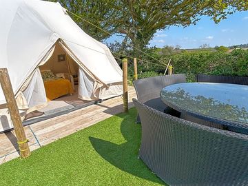 Exterior seating area with barbecue