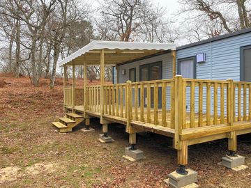 Caravan exterior with decking