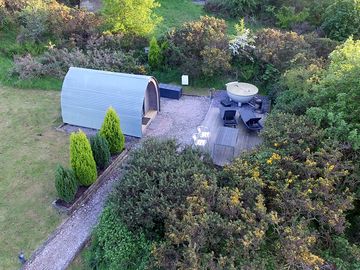2 person camping pod, with dutchtub wood fired hot tub
