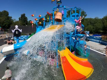 Outdoor pool and waterslides