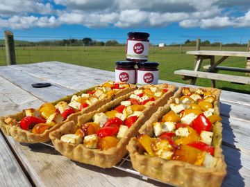 Freshly baked tarts from site café the crate