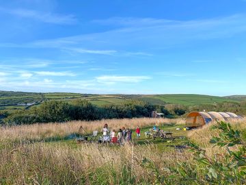 Grass tent pitch