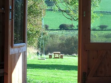 View of the picnic bench from the roundhouse