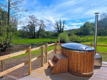 Hot tub overlooking the river