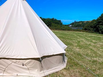 Bell tent situated in top filed with amazing view of estuary