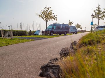 Pitches overlooking the marina