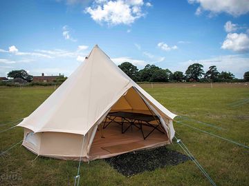 Outside of the bell tent
