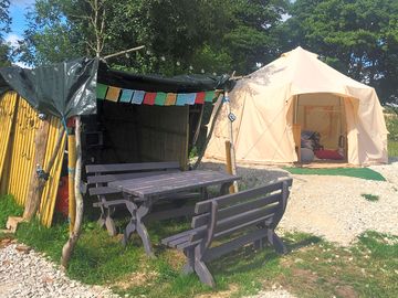 Haven tent with outdoor kitchen