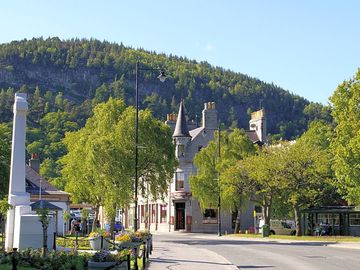 Ballater village looking towards craigendarroch hill