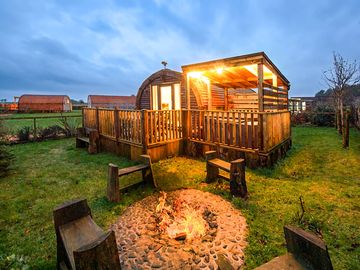 Decking, seating and firepit