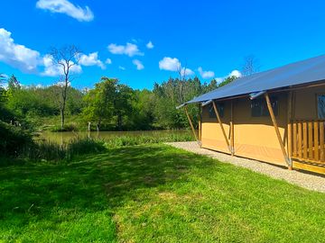 Safari Tent, sleeps 6, situated on a lake.