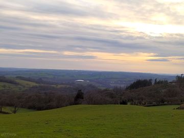 Short walk from the campsite looking down on the glasshouse of the national botanic gardens of wales