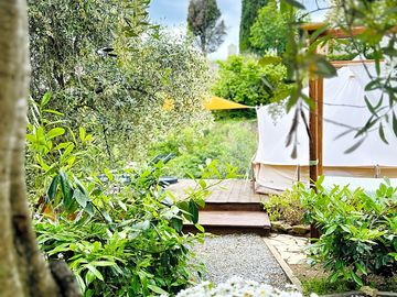 Outside the bell tent