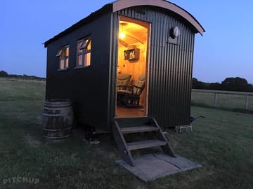 Shepherd's hut at night