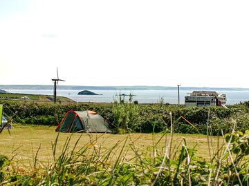 View of pitch and sea