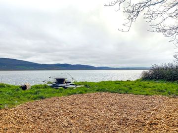 Dyfi pitch with fire pit, overlooking the estuary and the village of Borth