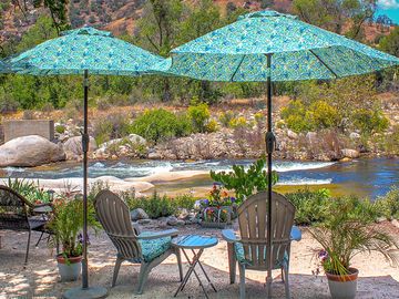 Beach chairs overlooking the river