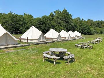 Tents and picnic tables