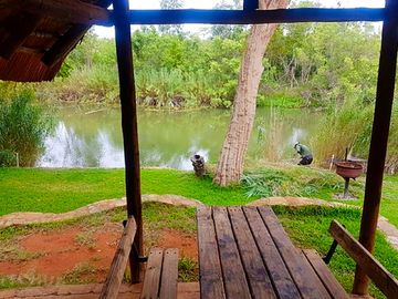 Picnic tables along the river