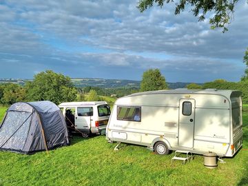 View if our caravan with view in the background