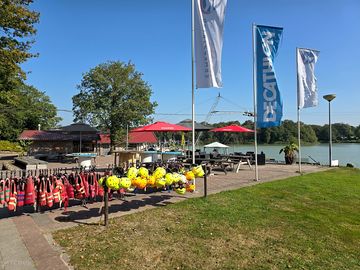 Water skiing for all ages, and food court overlooking the water