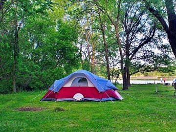Set up among the trees by the river