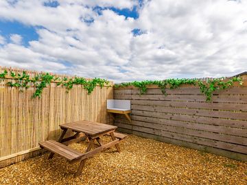 Large private hot tub and outside private area